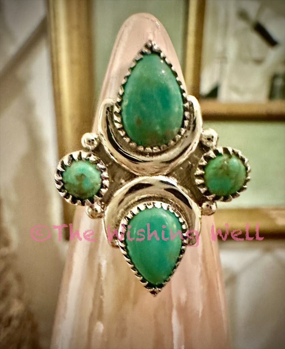 Kingman Turquoise Cluster Ring Sterling Silver Size Adjustable 5-10